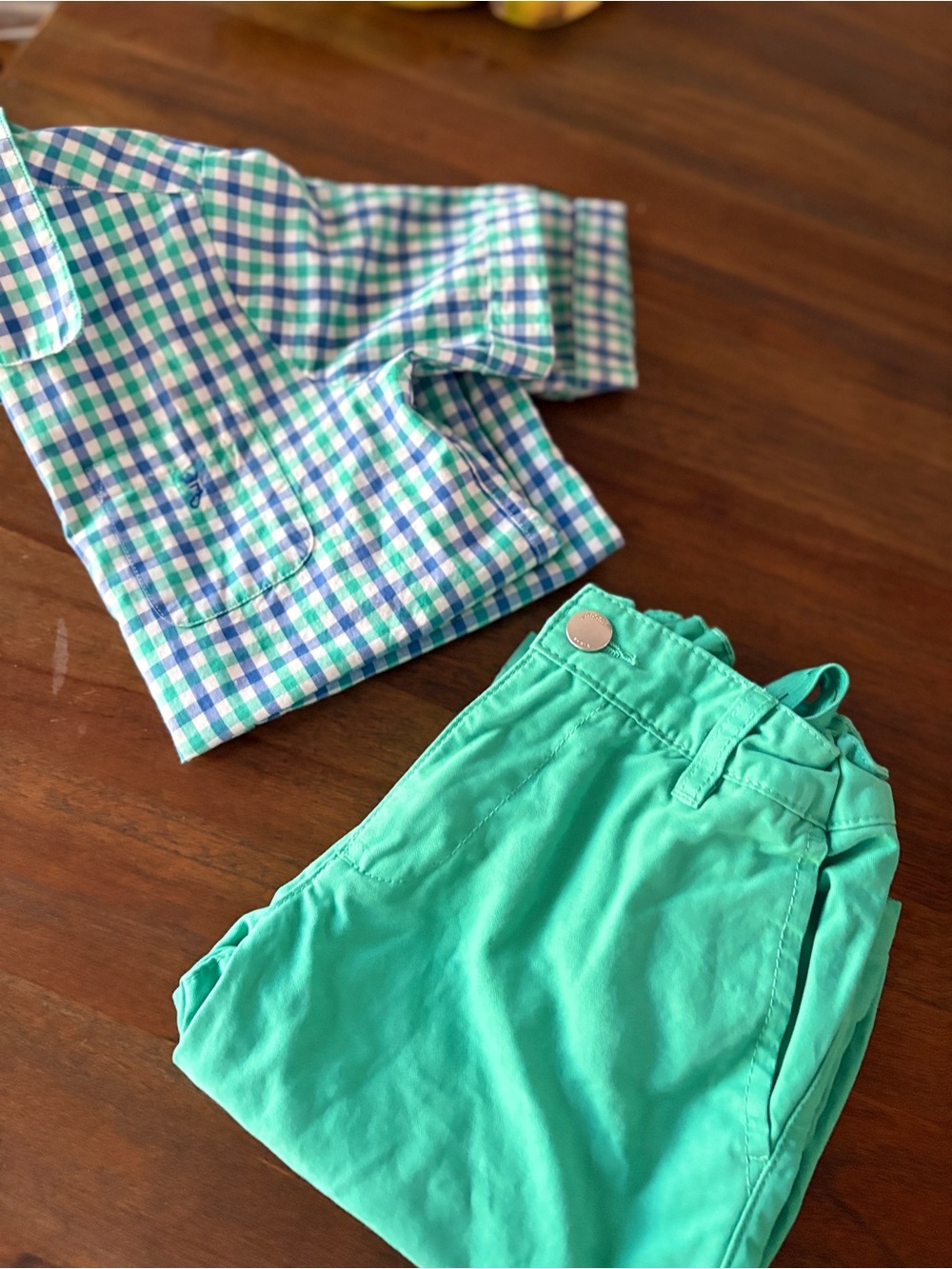 Jacadi Green Pull-On Shorts with Button Detail